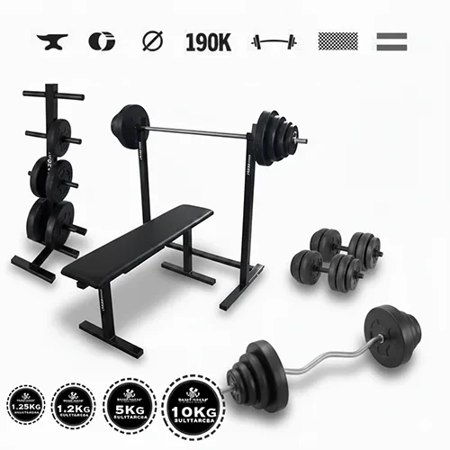 GazoFitness® Domáca posilňovňa – stojan + lavica + činky (spolu 108 kg)