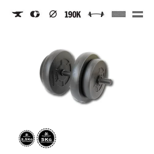 GazoFitness® Jednoručná činka 16,5 kg (1 ks) so závitovou tyčou – kotúče 2 × 5 kg + 2 × 2,5 kg