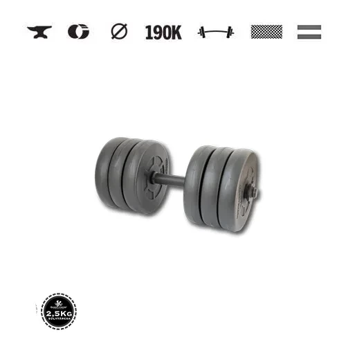 GazoFitness® Jednoručná činka 16,5 kg (1 ks) so závitovou tyčou – kotúče 6 × 2,5 kg