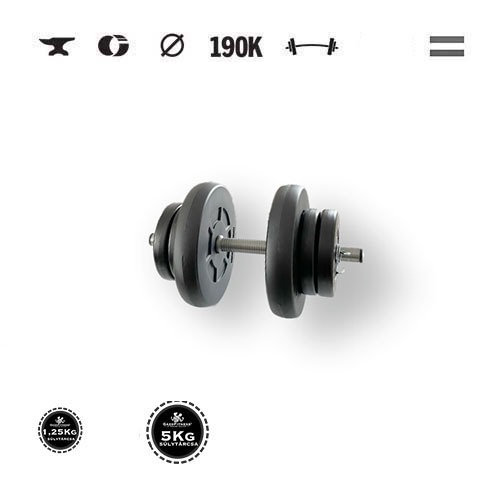 GazoFitness® Jednoručná činka 16 kg (1 ks) – kotúče 2 × 5 kg + 4 × 1,25 kg