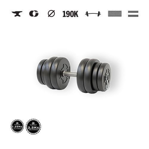 GazoFitness® Jednoručná činka 16 kg (1 ks) – kotúče 4 × 2,5 kg + 4 × 1,25 kg