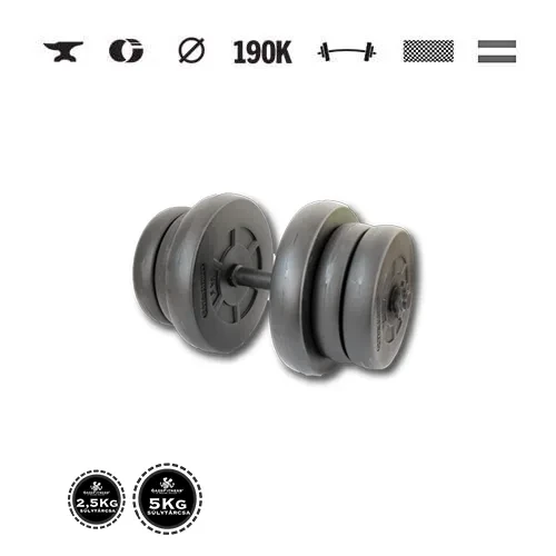 GazoFitness® Jednoručná činka 21,5 kg (1 ks) so závitovou tyčou – kotúče 2 × 5 kg + 4 × 2,5 kg