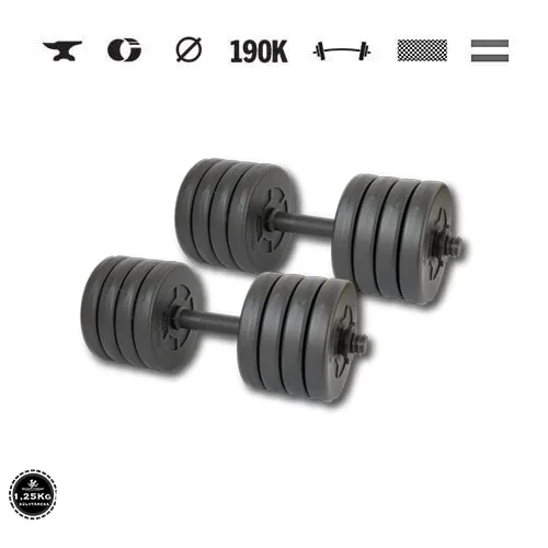 GazoFitness® Jednoručné činky 2 × 11,5 kg (spolu 23 kg) so závitovými tyčami – kotúče 8 × 1,25 kg