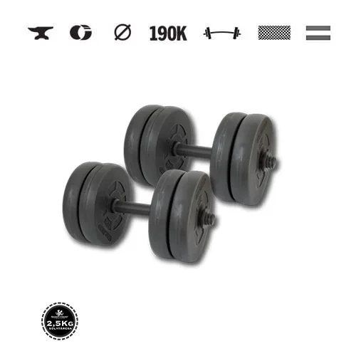 GazoFitness® Jednoručné činky 2 × 11,5 kg (spolu 23 kg) so závitovými tyčami – kotúče 8 × 2,5 kg