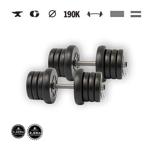GazoFitness® Jednoručné činky 2 × 13,5 kg (spolu 27 kg) – kotúče 4 × 2,5 kg + 12 × 1,25 kg