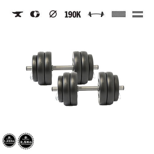 GazoFitness® Jednoručné činky 2 × 13,5 kg (spolu 27 kg) – kotúče 8 × 2,5 kg + 4 × 1,25 kg
