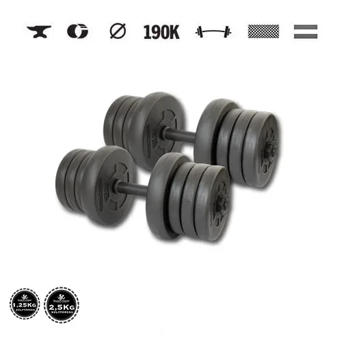 GazoFitness® Jednoručné činky 2 × 15 kg (spolu 30 kg) so závitovými tyčami