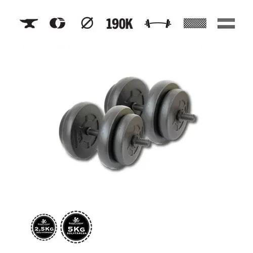 GazoFitness® Jednoručné činky 2 × 16,5 kg (spolu 33 kg) so závitovými tyčami