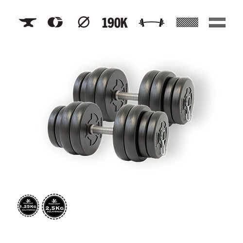 GazoFitness® Jednoručné činky 2 × 16 kg s kotúčmi 2,5 kg a 1,25 kg