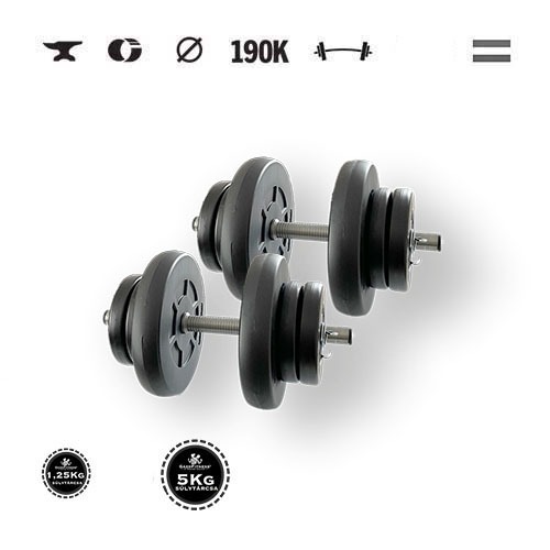 GazoFitness® Jednoručné činky 2 × 16 kg s kotúčmi 5 kg a 1,25 kg
