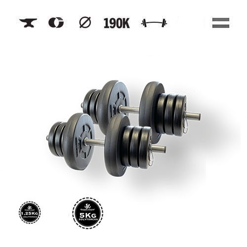 GazoFitness® Jednoručné činky 2 × 18 kg (spolu 36 kg) – kotúče 4 × 5 kg + 12 × 1,25 kg