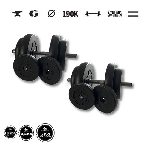 GazoFitness® Jednoručné činky 2 × 18 kg (spolu 36 kg) – kotúče 4 × 5 kg + 4 × 2,5 kg + 4 × 1,25 kg – 2. obrázok