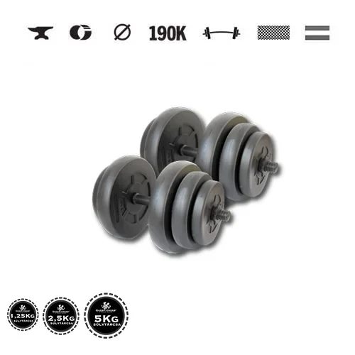 GazoFitness® Jednoručné činky 2 × 19 kg (spolu 38 kg) so závitovými tyčami