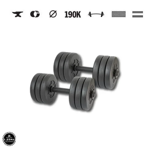 GazoFitness® Jednoručné činky 2 × 8,5 kg (spolu 17 kg) so závitovými tyčami – kotúče 12 × 1,25 kg