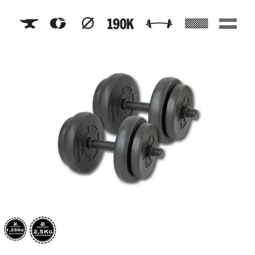 GazoFitness® Jednoručné činky 2 × 8,5 kg (spolu 17 kg) so závitovými tyčami – kotúče 4 × 2,5 kg + 4 × 1,25 kg