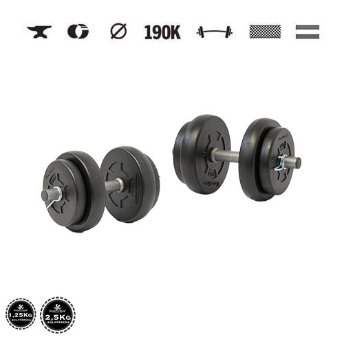 GazoFitness® Jednoručné činky 2 × 8 kg (spolu 16 kg) – kotúče 4 × 2,5 kg + 4 × 1,25 kg