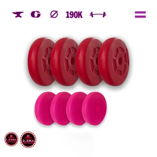 GazoFitness® Kotúče 4 × 1,25 kg + 4 × 2,5 kg (spolu 15 kg), červené a ružové