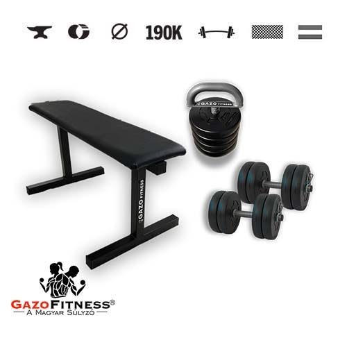 GazoFitness® Lavica + jednoručné činky 2 × 10,5 kg + nastaviteľný kettlebell 11,5 kg