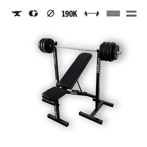 GazoFitness® Mobilný stojan + sklopná lavica + obojručná činka (spolu 37 kg)