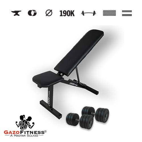 GazoFitness® Nastaviteľná posilňovacia lavica + jednoručné činky 2 × 16 kg (spolu 32 kg)