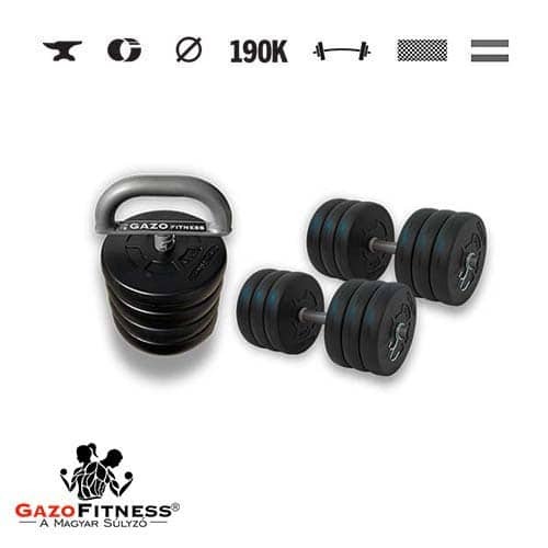 GazoFitness® Nastaviteľný kettlebell 11,5 kg + jednoručné činky 2 × 16 kg (spolu 32 kg)