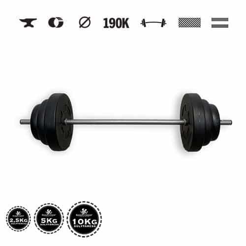 GazoFitness® Obojručná činka 37 kg – kotúče 2 × 10 kg + 2 × 5 kg + 2 × 2,5 kg