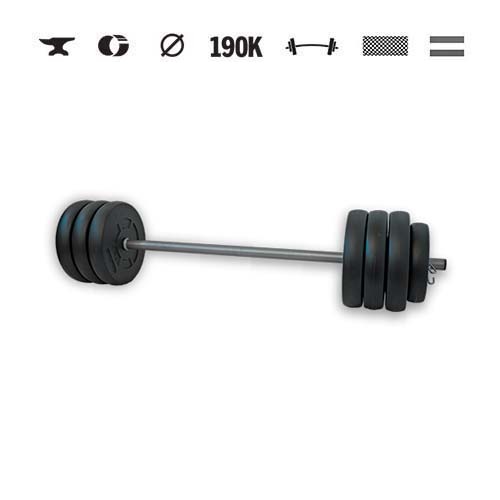 GazoFitness® Obojručná činka 37 kg – kotúče 6 × 5 kg + 2 × 2,5 kg