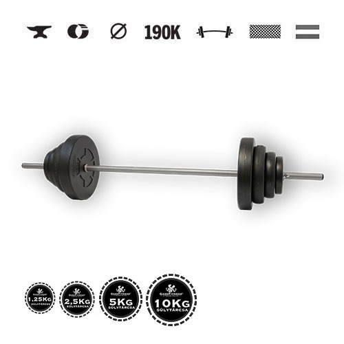 GazoFitness® Obojručná činka 42 kg s tyčou 150 cm – kotúče 2 × 10 kg + 2 × 5 kg + 2 × 2,5 kg + 2 × 1,25 kg