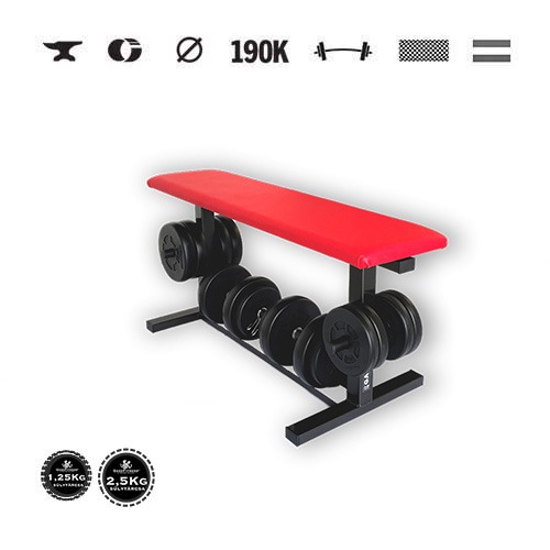 GazoFitness® Pevná lavica s držiakom kotúčov a jednoručiek (záťaž spolu 32 kg)