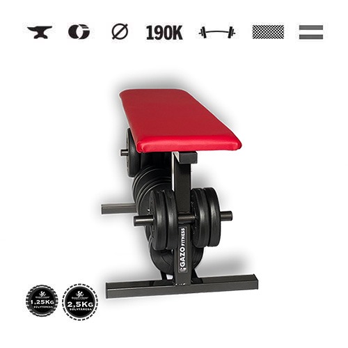 GazoFitness® Pevná lavica s držiakom kotúčov a jednoručiek (záťaž spolu 32 kg) – 3. obrázok