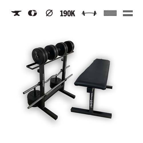 GazoFitness® Pevná lavica + stojan + súprava Hardcore 66 kg