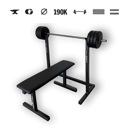 GazoFitness® Stojan + lavica na bench press + obojručná činka (spolu 35 kg)