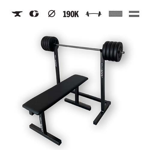 GazoFitness® Stojan + lavica na bench press + obojručná činka (spolu 45 kg)