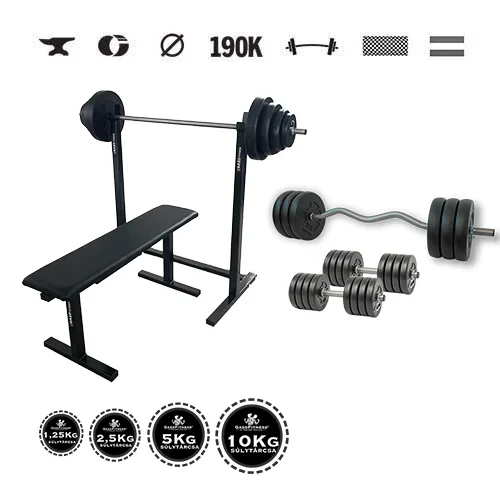 GazoFitness® Stojan + lavica + obojručná činka + EZ tyč 96 kg