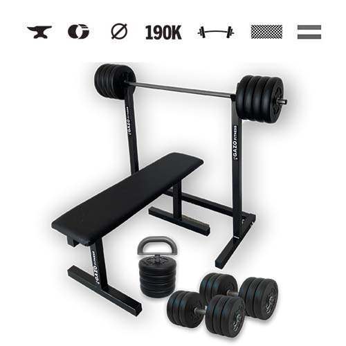 GazoFitness® Stojan + lavica + súprava Hardcore + kettlebell (spolu 88,5 kg)