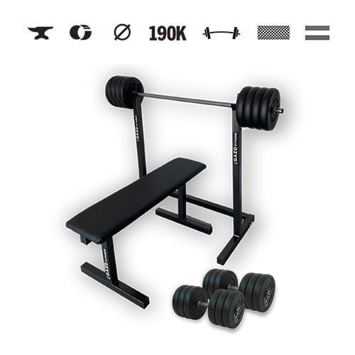 GazoFitness® Stojan + lavica + súprava Hardcore (spolu 75 kg)