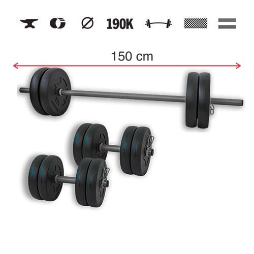 GazoFitness® Súprava činiek Hardcore 45 kg s tyčou 150 cm