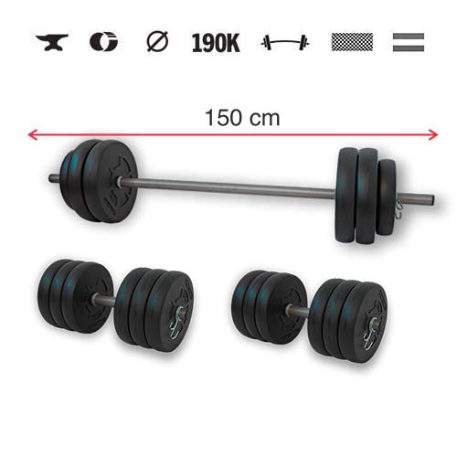 GazoFitness® Súprava činiek Hardcore 60 kg s tyčou 150 cm