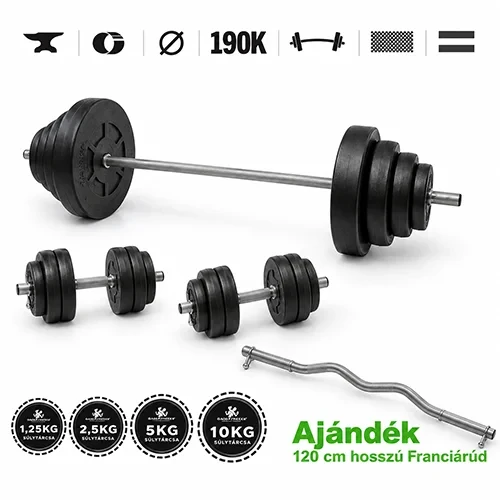 GazoFitness® Súprava činiek Hardcore 67,5 kg + darček EZ tyč 120 cm