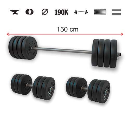 GazoFitness® Súprava činiek Hardcore 77 kg s tyčou 150 cm