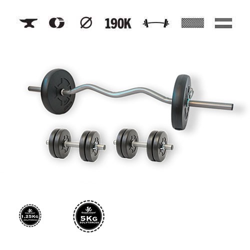 GazoFitness® Súprava činiek Hardcore s EZ tyčou 23 kg