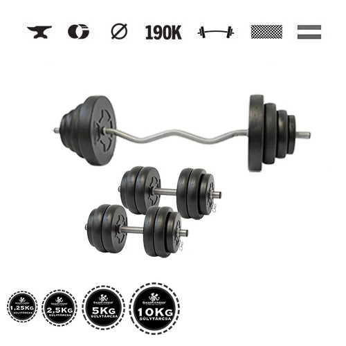 GazoFitness® Súprava činiek Hardcore s EZ tyčou 66,5 kg
