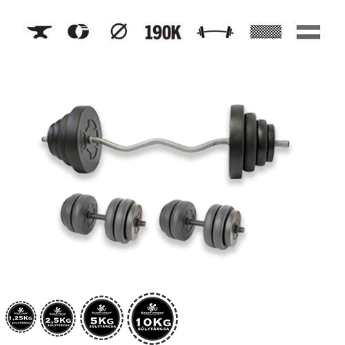 GazoFitness® Súprava činiek Hardcore s EZ tyčou 66,5 kg so závitovými tyčami