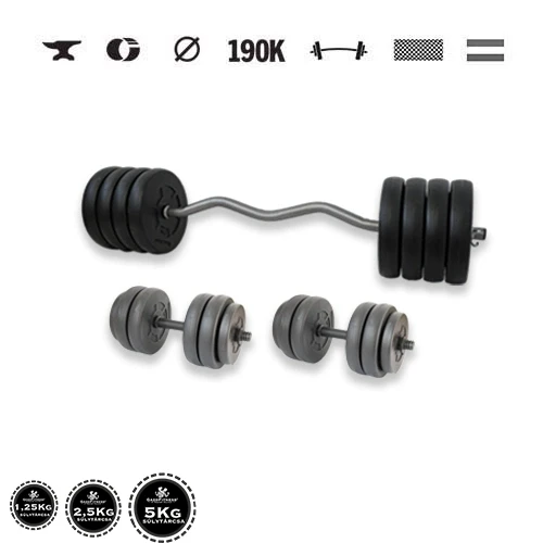 GazoFitness® Súprava činiek Hardcore s EZ tyčou 70 kg so závitovými tyčami