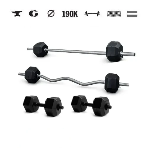 GazoFitness® Súprava činiek Hardcore s hexagonálnymi kotúčmi (spolu 45 kg)