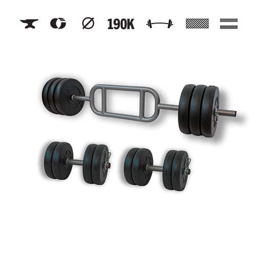 GazoFitness® Súprava činiek Hardcore s tricepsovou tyčou 55 kg