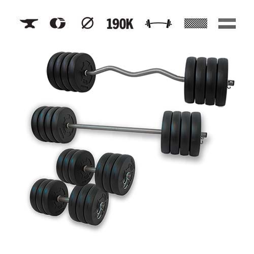 GazoFitness® Súprava činiek Hardcore Super 119 kg s rovnou tyčou 150 cm
