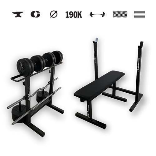 GazoFitness® Súprava Hardcore 66 kg + stojan, lavica, držiak kotúčov