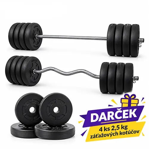 GazoFitness® Súprava obojručnej činky 89 kg + darček 4 kotúče 2,5 kg