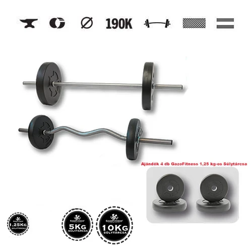 GazoFitness® Súprava s rovnou a EZ tyčou (spolu 35 kg) + darček 4 kotúče 1,25 kg